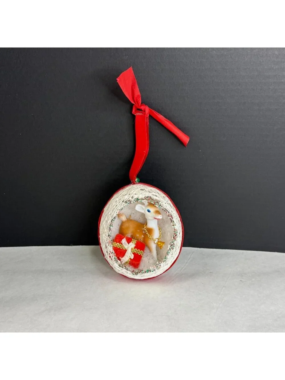 Vintage Diorama Egg String Christmas Ornament Blow Mold Reindeer